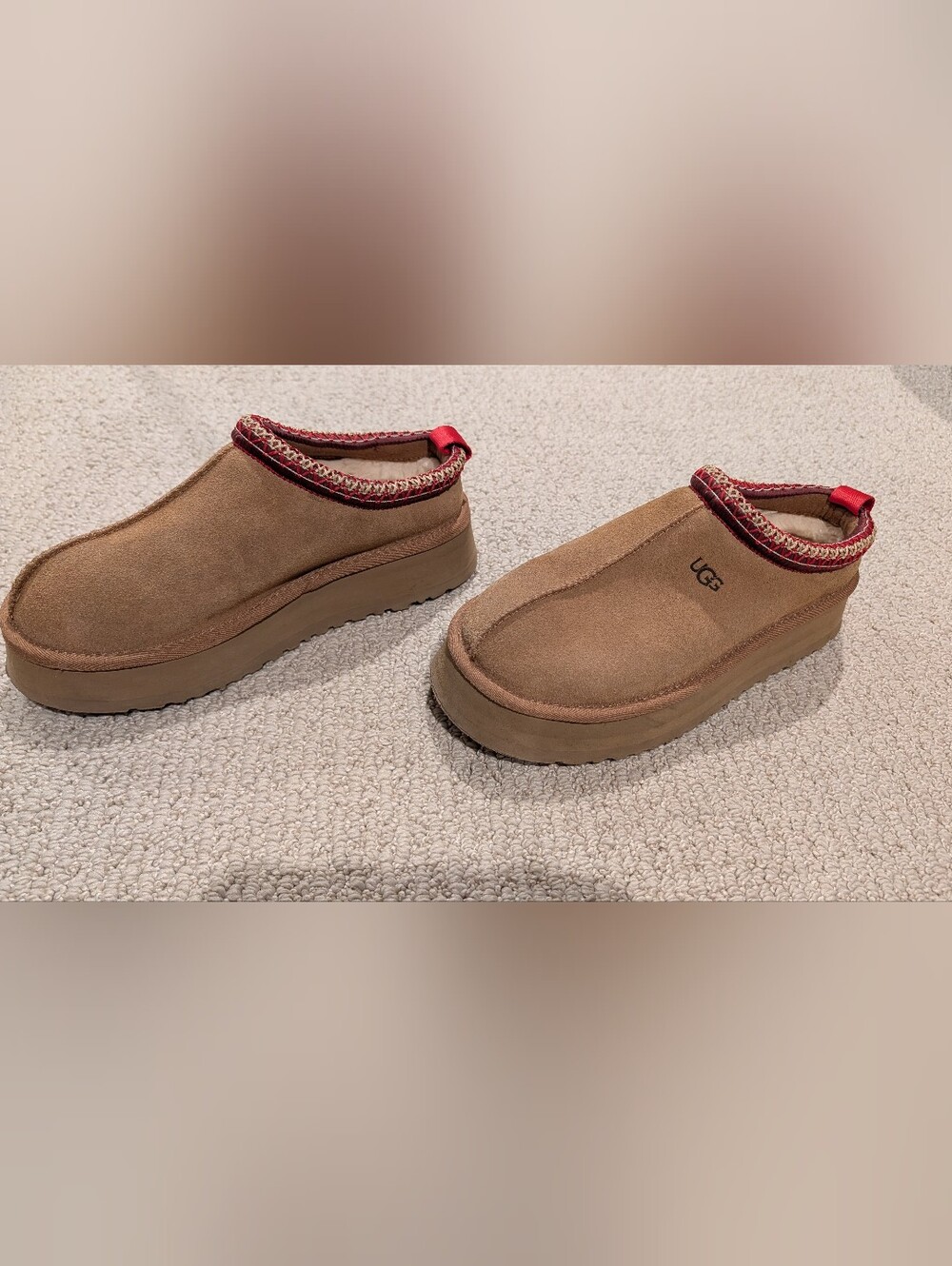 UGG Women's Tazz II Chestnut Suede Slip-On Clog with Red Accents